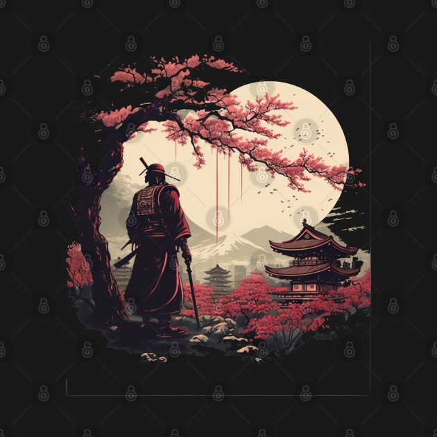 Aesthetic Vintage Samurai Japanese Art Samurai Retro cherry T-Shirt by JayD World