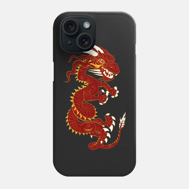 Red Dragon with Golden Style Phone Case by Lines