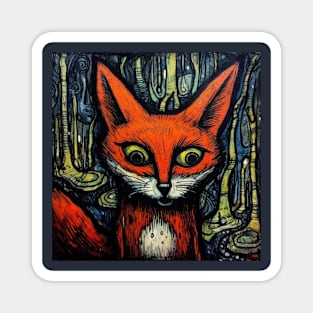 Staring Fox Folk Art Magnet