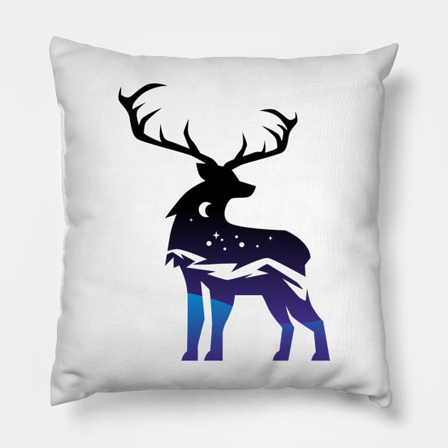 double exposure deer Pillow by Aksa Inov