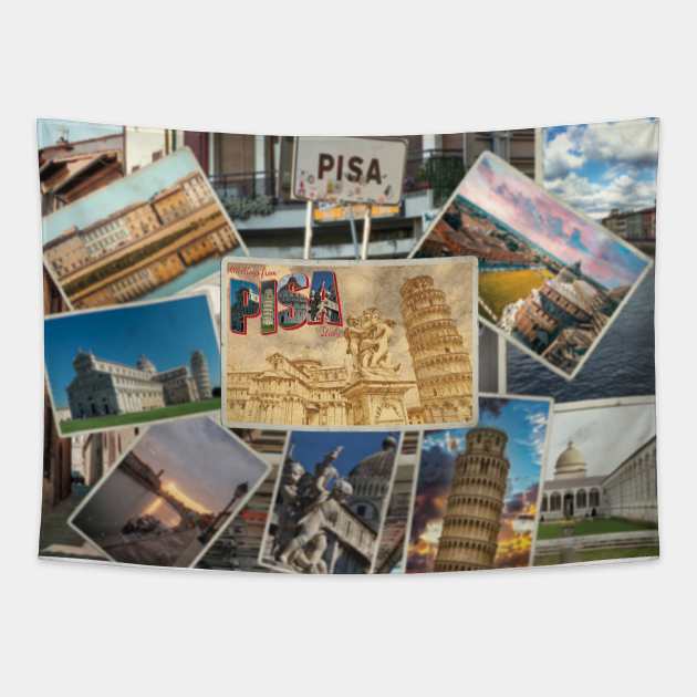 Greetings from Pisa in Italy Vintage style retro souvenir Tapestry by DesignerPropo