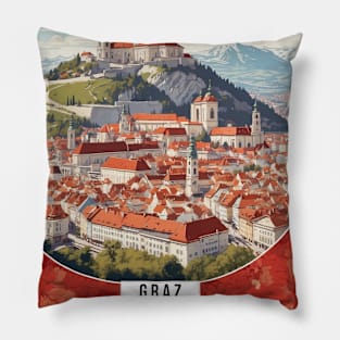 Graz Austria Vintage Travel Retro Tourism Pillow