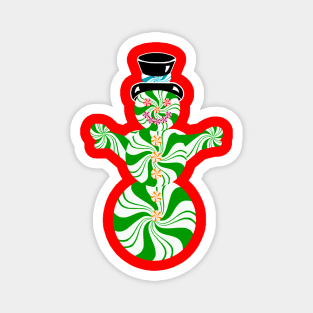 Minty Green and White Spearmint Snowman Magnet