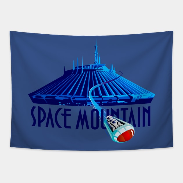 Space Mountain Retro Style - Navy Blue Text Tapestry by Blake Dumesnil Designs