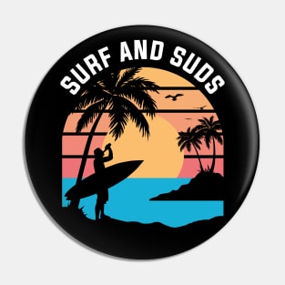 Retro Sunset Surfer Beer Edit Pin