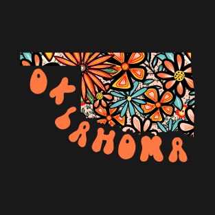 Oklahoma State Design | Artist Designed Illustration Featuring Oklahoma State Filled With Retro Flowers with Retro Hand-Lettering T-Shirt