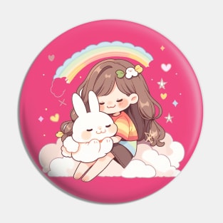 cut , rabbit , girl , rainbow Pin