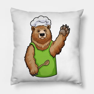 Bear as Chef with Chef hat and Wooden spoon Pillow