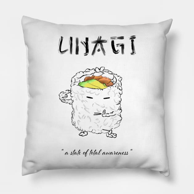 Unagi - salmon skin roll Pillow by Uwaki