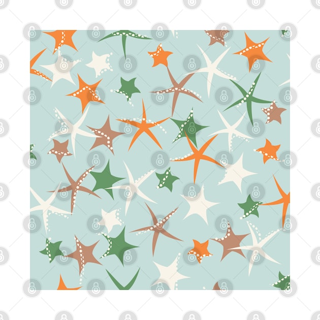 Starfish galaxy in sage green, zesty orange, off white and caramel. by FrancesPoff