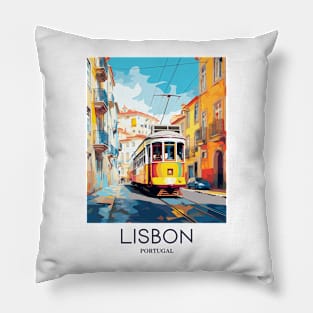 A Pop Art Travel Print of Lisbon - Portugal Pillow