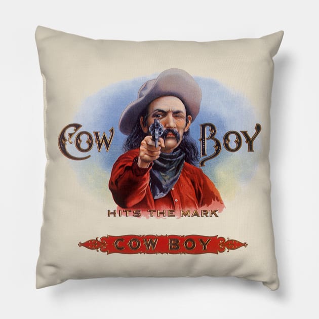 Vintage Cowboy Cigar Label Art Pillow by MasterpieceCafe