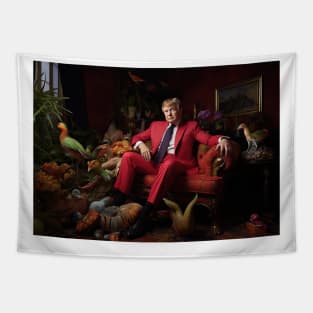 Trump sit on coach with red suit Tapestry