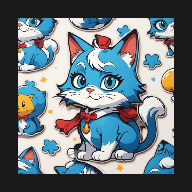 Cute Blue Cartoon Cat Pattern by vanityvibes