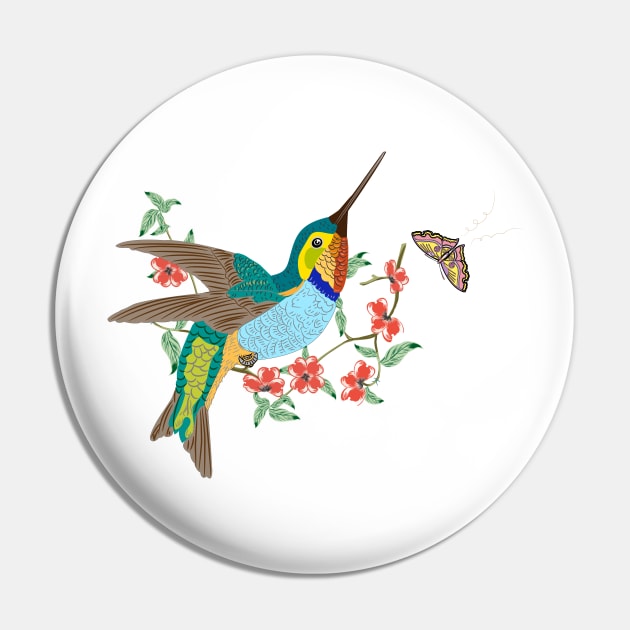 Lovely Flying Hummingbird Butterfly Flowers illustration Pin by LizzyizzyDesign