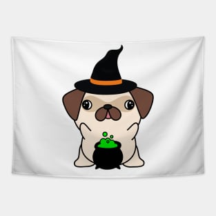 Cute pug dog is a witch Tapestry