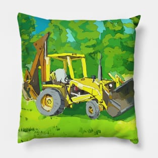 Artistic illustration of a yellow tractor and backhoe Pillow