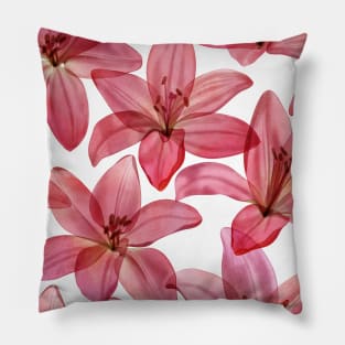 Transparent Lilly flower watercolor pattern. Translucent tropical flowers botanical illustration. Summer vibrant floral composition Pillow