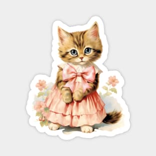 Pretty Kitty Vintage Cat Pink Bow Magnet