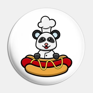 Sticker and Label Of Cute Baby Chef Panda On Hot Dog Pin