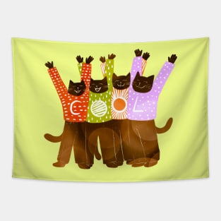 The four COOL brown cats celebrate being COOL Tapestry