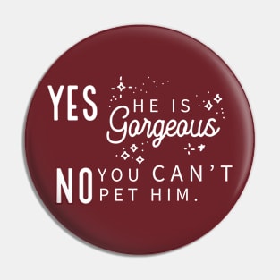 Yes He Is Gorgeous, No You Can't Pet Him - Dark Shirt Version Pin