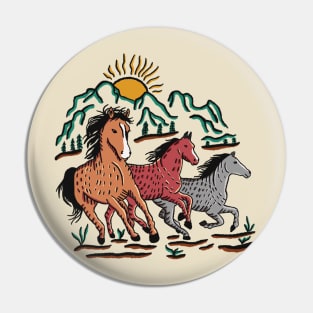 A Trio of Wild Stallions Pin