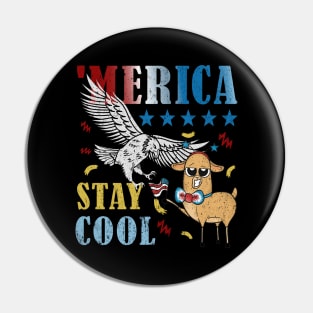 Merica Funny Eagle and Llama Stay Cool Pin