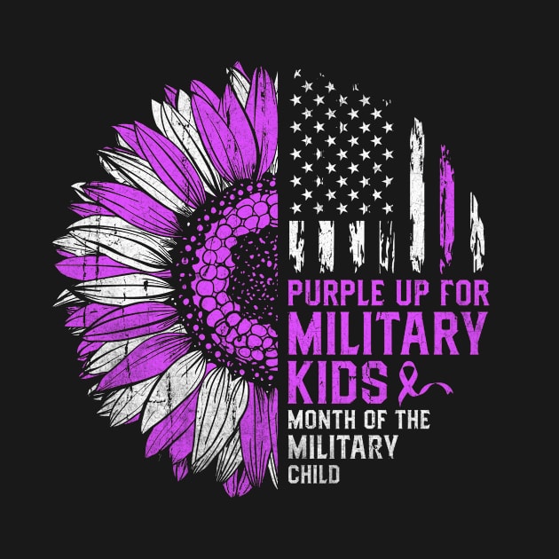 Purple Up For Military Kids Sunflower American Flag by TeeA