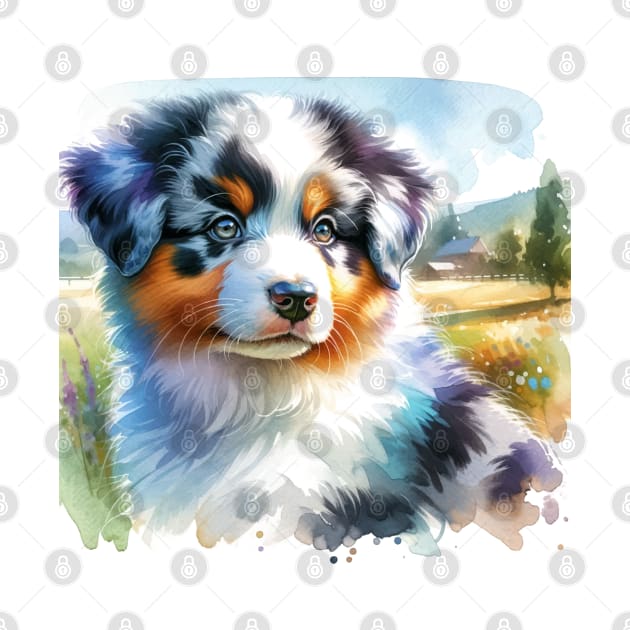 Watercolor Australian Shepherd - Cute Puppy by Aquarelle Impressions