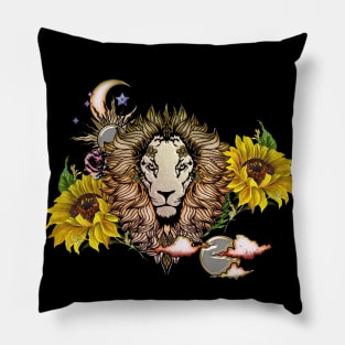 Awesome lion with flowers Pillow