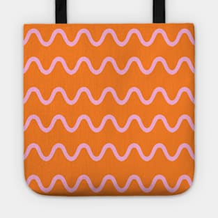 Wavy, Squiggly Lines, Pink on Orange Tote