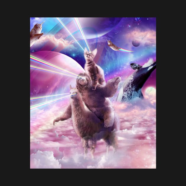 Laser Eyes Space Cat On Sloth Llama - Rainbow by Random Galaxy