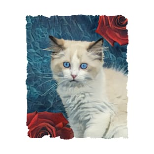 Fluffy White Cat Blue Eyes T-Shirt