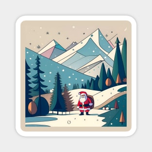 Christmas Santa in Winter Landscape Drawing Magnet