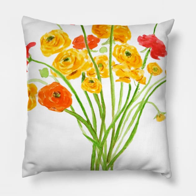 yellow red and orange Ranunculus flower Pillow by colorandcolor