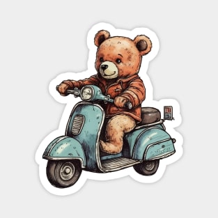 A cute teddy bear riding scooter bike Magnet