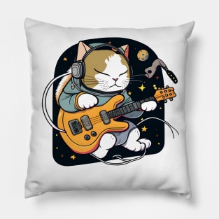 Cute Musician Cat Kitty Playing Guitar - Funny Cats Pillow