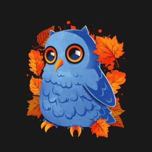 Blue Owl Orange Autumn Leaves T-Shirt