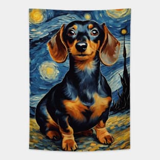 Dog Breed Dachshund in a Van Gogh Starry Night Art Style Tapestry