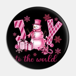 Joy to the World Pink Snowman Pin