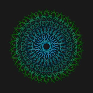 Green mandala on black T-Shirt