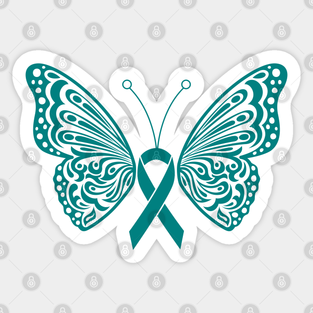 Ovarian Cancer Awareness Teal Ribbon Butterfly Wings Tattoo - Ovarian Cancer Awareness - Sticker | TeePublic Ovarian Cancer Awareness Teal Ribbon Butterfly Wings Tattoo - Ovarian Cancer Awareness - Sticker | TeePublic