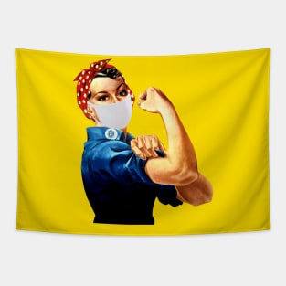 Rosie the Riveter with a Face Mask Tapestry