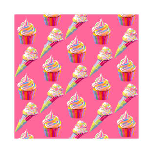 Ice Cream Wpap Pop Art Pattern Pink background T-Shirt