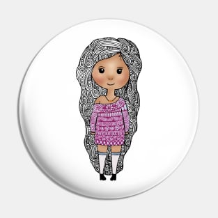 Cute Zentangle Girl Pin