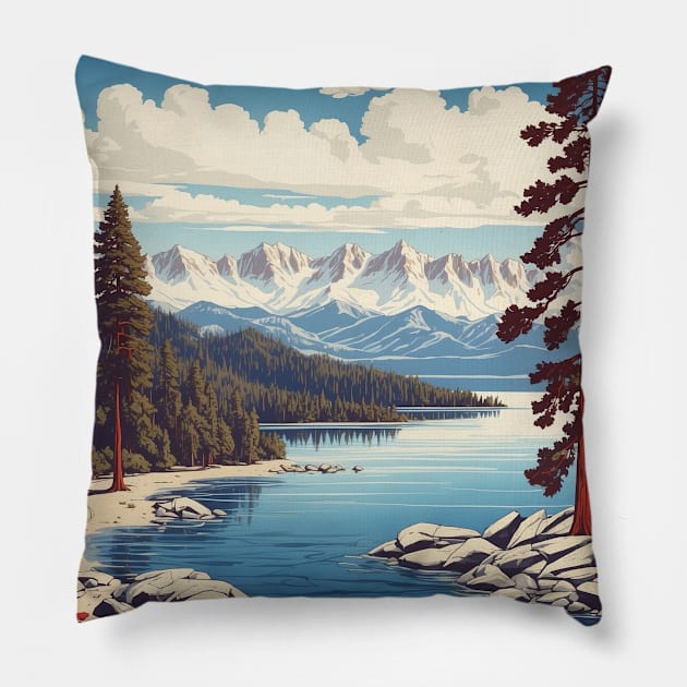 Lake Tahoe Sierra Nevada United States of America Tourism Vintage Poster Pillow by TravelersGems