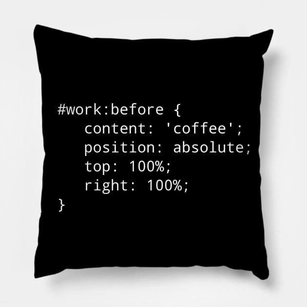 CSS Geeky Programmer Front End Developer Coffee Pillow by cuteandgeeky