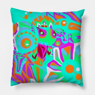 Marvelous dogu Japanese mecha knight in mandala maya pattern ecopop Pillow