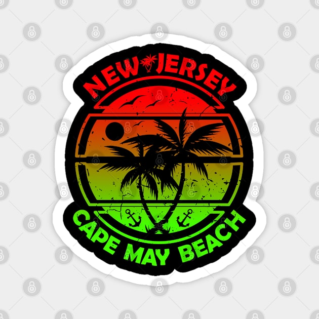 Cape May Beach New Jersey, Tropical Palm Trees, Ship Anchor - Summer Magnet by Jahmar Anderson